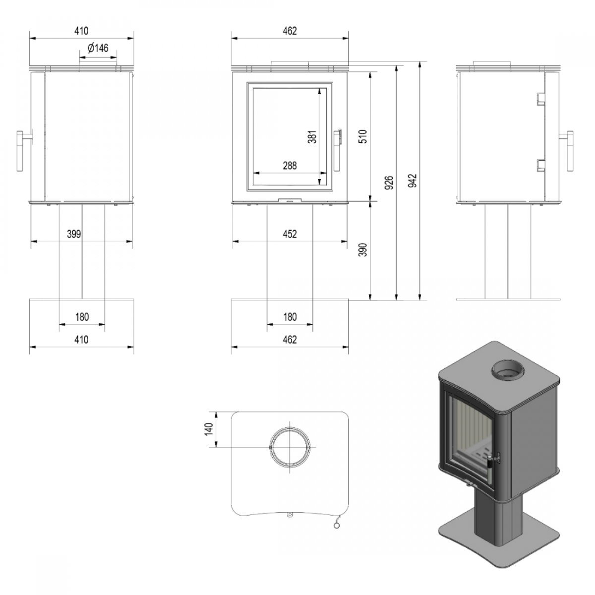 Kratki KOZA K5/S/N Freestanding Stove On Pedestal Comfortline Carlow